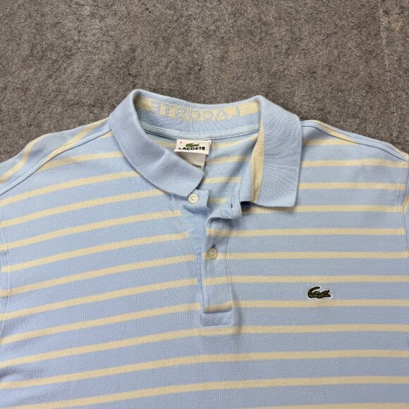 Lacoste Live Polo Shirt Men 7 Blue Yellow Striped Short Sleeve - Picture 1 of 13